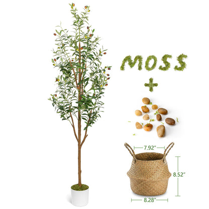LuceAlberi 6FT Artificial Olive Tree - Indoor Tall Faux Olive Trees with Planter&Basket, Large Fake Olive Silk Tree Realistic Olive Plants with Branches and Fruits for Home Decor Office Living Room