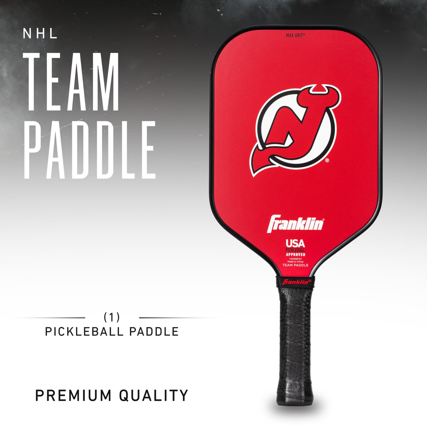 Franklin Sports NHL New Jersey Devils Pickleball Paddle - Official NHL Team Rackets - USAP (USAPA) Approved Premium Quality Pickleball Paddles - Authentic Team Logos + Colors