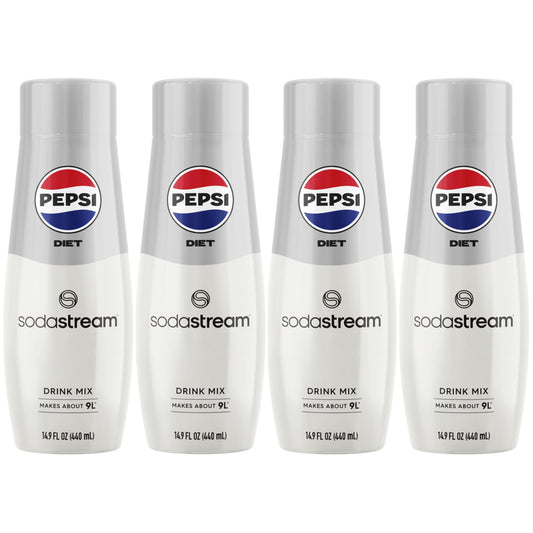 SodaStream - Diet Pepsi Beverage Mix Diet Flavor for SodaStream Turns 9.5 Gallons of Sparkling Water into Diet Pepsi Light, Crisp and Refreshing with Zero Calories 14.9 Fl Oz, Pack of 4