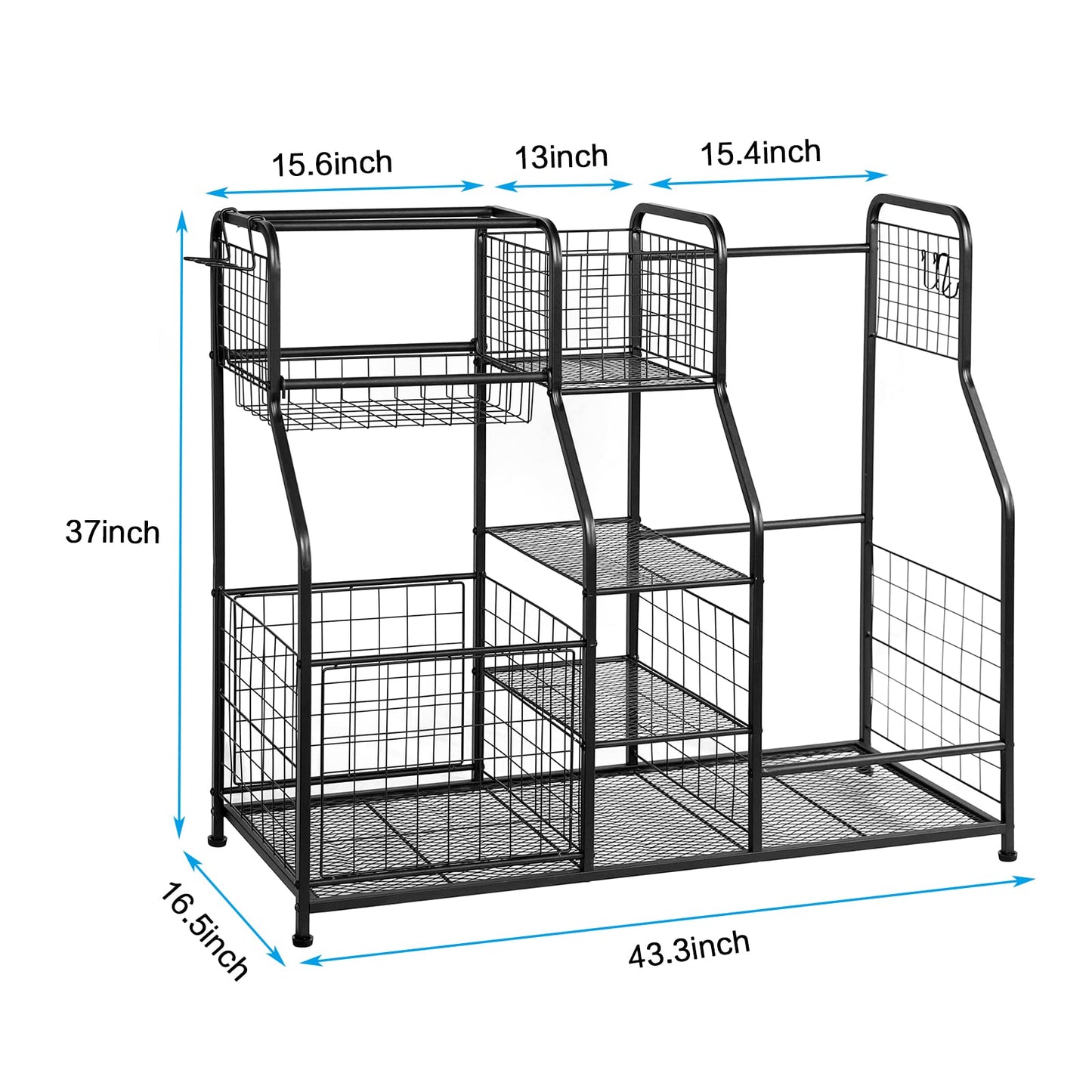 Garage Sports Equipment Organizer & Outdoor Toy Storage, Ball Storage Golf Organizer For Garage with Baskets, 5 Hooks