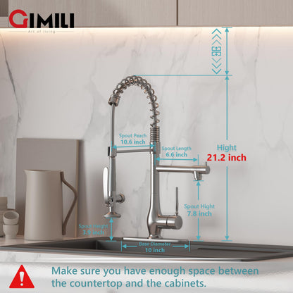 GIMILI Kitchen Faucet with Pull Down Sprayer Single Handle High Pressure Brushed Nickel Kitchen Sink Faucet Commercial Double-Headed Stainless Steel Kitchen Faucets Sink with Deck Plate