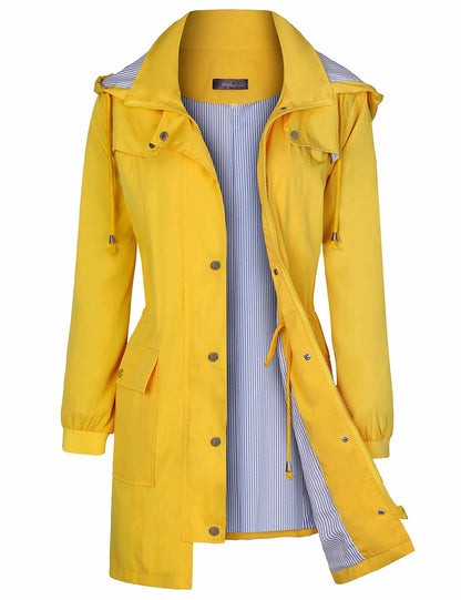 Bloggerlove Women's Rain Jacket Lightweight Raincoat Waterproof Hooded Active Outdoor Trench Coat Yellow M