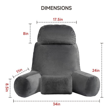 NOONTIDE Reading Pillow for Sitting up in Bed and Couch,32" X-Large Back Pillow for Adult & Teens with Soft Adjustable Neck Roll Backrest Pillow,Washable Cover,Watching TV/Gaming/Relaxing(Darkgrey)