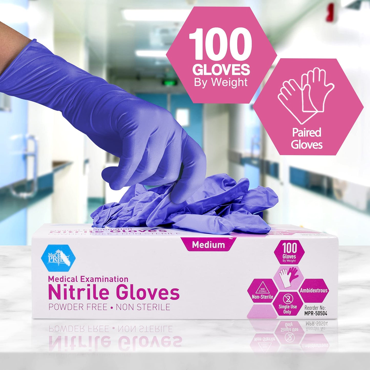 MedPride Powder-Free Nitrile Exam Gloves, X-Large (Pack of 100)