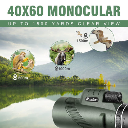 40X60 High Power Monocular Telescope with Smartphone Holder & Tripod, Power Prism Compact Monoculars for Adults, HD Monocular Scope for Bird Watching Hiking Concert Travelling