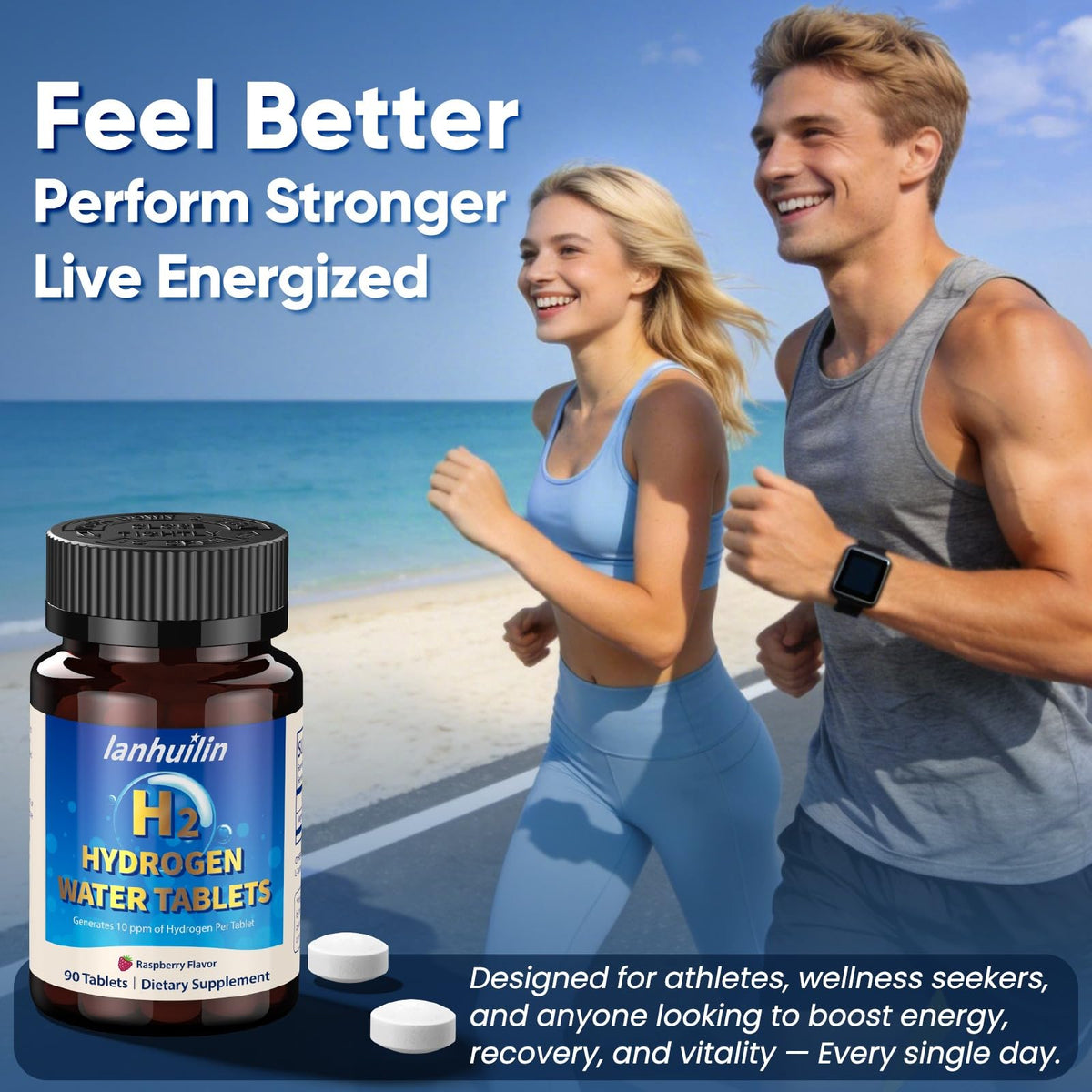 Molecular Hydrogen Tablets for Drinking Water, Hydrogen Water Tablets with 150mg Magnesium, Generates Up to 10 PPM H2 Hydrogen, Antioxidant Support for Cellular Energy & Healthy Aging, 90 Tablets