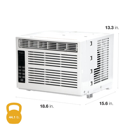 Whirlpool WHAW061CW 6,000 BTU Air Conditioner with Dehumidifier, 115V, Window AC 250 Sq. Ft, Living Room, Bedroom, or Kitchen, with Remote Control, Digital Display, and 24H-Timer, Bright White