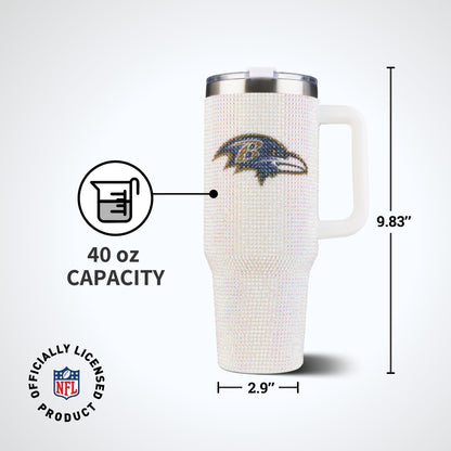 The Memory Company Officially Licensed NFL 40oz Stainless Steel Tumbler - Double Wall Insulated Travel Cup with Handle and Straw Lid - Crystal Rhinestone Design
