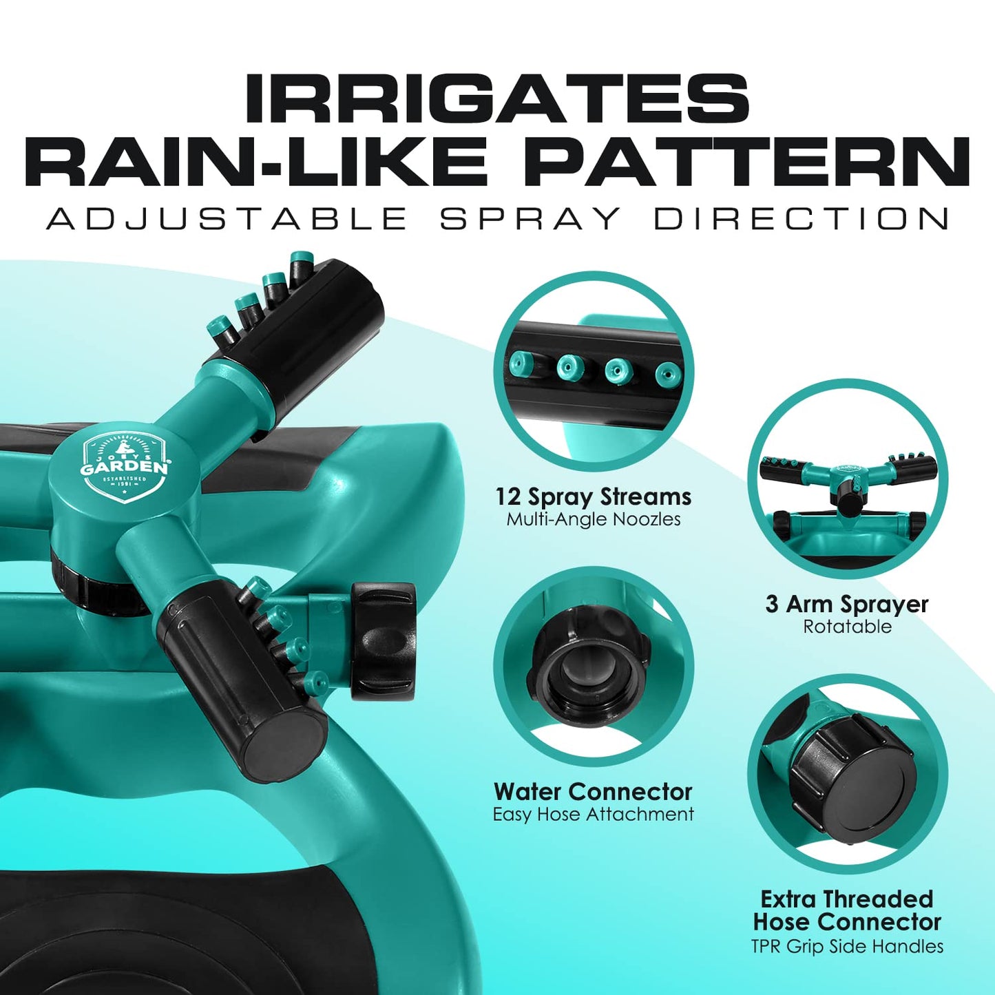 Joeys Sprinkler for Yard, Rotating Garden Sprinkler for Large Area Coverage, Lawn and Yard Sprinklers (Green)