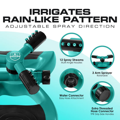 Joeys Sprinkler for Yard, Rotating Garden Sprinkler for Large Area Coverage, Lawn and Yard Sprinklers (Green)