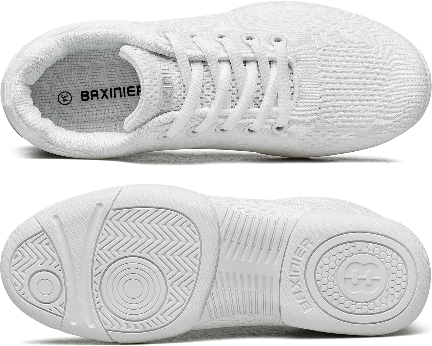 BAXINIER Girls White Cheerleading Shoes Lightweight Youth Cheer Competition Sneakers Kid Training Dance Tennis Shoes - White 3 Big Kid