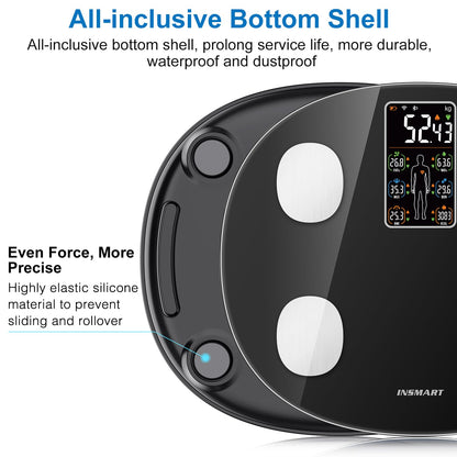 INSMART Smart Scale for Body Weight, All-in-one LCD Display Bathroom Weight Scales Body Fat Scale,Bluetooth Digital Smart Weighing Scale with Heart Rate,Heart Index & Body Composition Analyzer,396 lbs