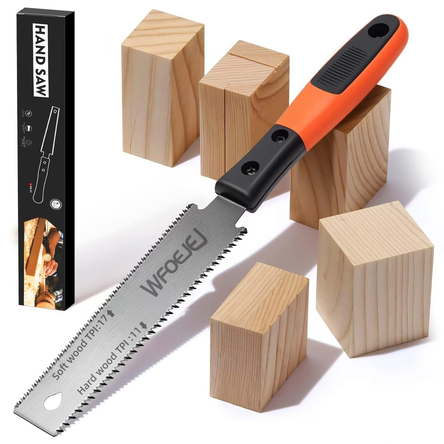 Japanese Hand Saw, 6-Inch Double-Edge Pull Saw, SK5 Flexible Blade,14/17 TPI Blade with Soft Grip Handle for Hardwood & Softwood Woodworking.