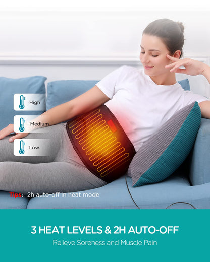 Heating Pad with Massager, Heating Pad for Back Pain Relief with Strap (Up to 55") for Cramps and Menstrual with 3 Heat Settings, 9 Vibration Modes, Auto-Off, for Low Back, Abdominal, Waist