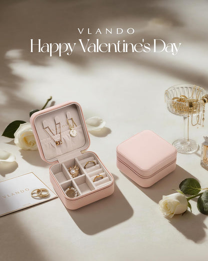 Vlando Travel Jewelry Case - Valentines Day Gifts for Her - Small Jewelry Travel Organizer Box Travel Essentials Gift for Teen Girl Women - Pink