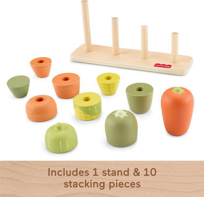 Fisher-Price Wood Toddler Toy Veggie Stacker, Tiny Garden Wooden Sorting & Stacking Activity for Preschool Kids Ages 18+ Months (Amazon Exclusive)