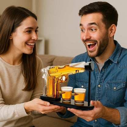 Gifts for Men Dad, 10.1 Oz Whiskey Gun Decanter Set + 2 Bullet Glasses - Unique Birthday Pistol Gift Ideas Daughter Son, Personalized Liquor Dispenser - Scotch Bourbon Vodka, Him, Brother Husband
