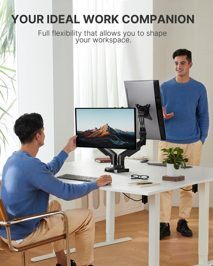 HUANUO Dual Monitor Stand - Full Adjustable Monitor Desk Mount Swivel Vesa Bracket with C Clamp, Grommet Mounting Base for 13 to 30 Inch Computer Screens - Each Arm Holds 4.4 to 19.8lbs