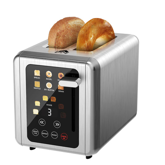 WUNLY Touch screen Toaster 2 slice,Stainless Steel Digital Timer Toasters with Sound Function,6 Bread Types & 6 Shade Settings,Smart Extra Wide Slots Toaster with Bagel,Defrost Functions