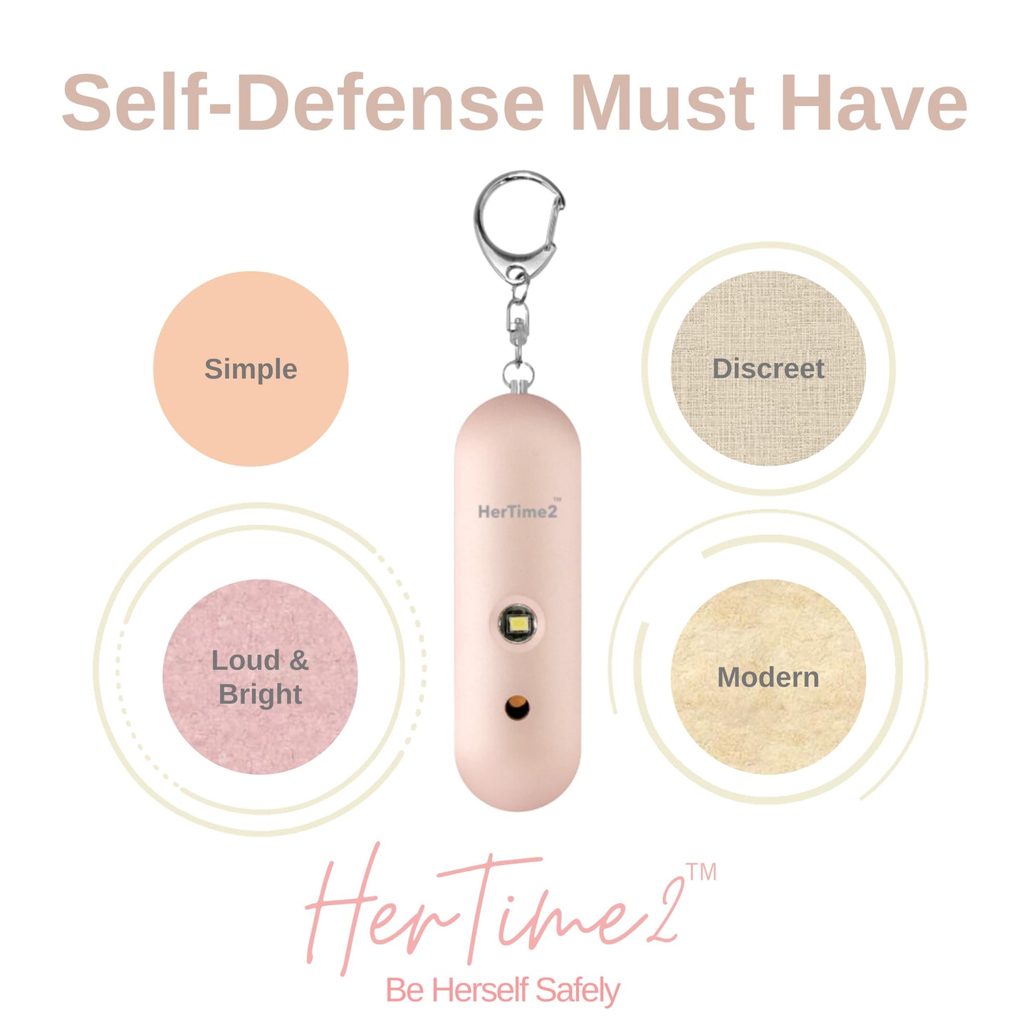 HerTime2 Personal Safety Alarm – Travel Safe Waterproof – Gift for Women College Girls – Self Defense Keychain – Extra Loud Siren – Strobe Light – Cute Key Chains Protection (Rose Gold)