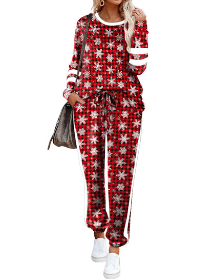 Aloodor Sweatsuits for Women Christmas Winter Outfits 2 Piece Pajamas Red Haig Snow L