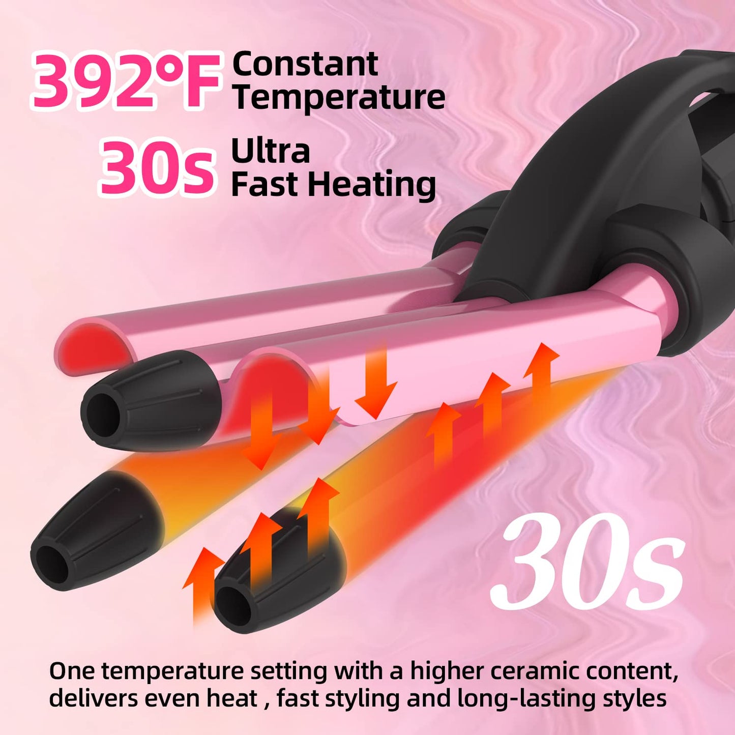 WIZCHARK Mini Waver Curling Iron, 1/2 Inch, Small Hair Crimper for Women with Ceramic Tourmaline, Dual Voltage Travel Hair Waver for Beach Waves, Pink