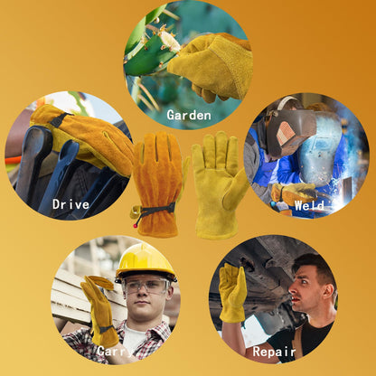 AOUCHI Women's Cotton Lined Leather Work Gardening Gloves, Rose Trimming, TIG/MIG Welding, Construction, Farm, Ranch Flexible Cowhide Gloves, Comfortable, Durable (Medium)