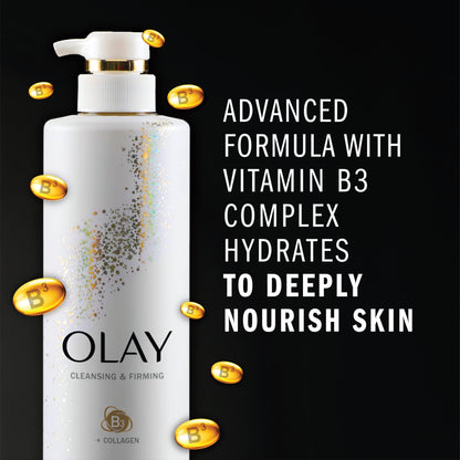 Olay Cleansing & Firming Body Wash for Women with Collagen and Vitamin B3, 20 fl oz (Pack of 4)