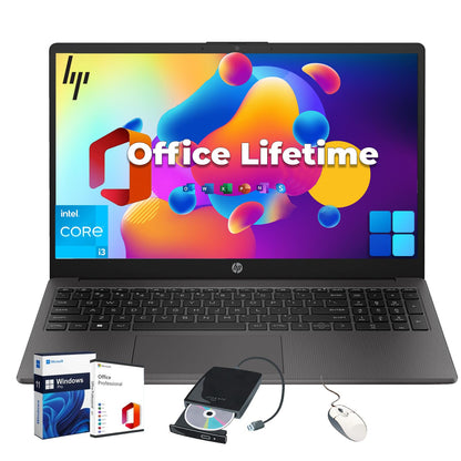 HP 250R-Series Premium Business Laptop - w/Office Lifetime & Free CD/DVD Drive • 15.6" Full HD • RJ45 • i3 1315U (Up to 4.5Ghz) • Wi-Fi 6 -Windows 11 Pro w/Laptop Bundle(64GB RAM | 2TB SSD)