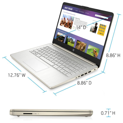 HP Touchscreen Laptop Computer, 4GB DDR4 RAM, 64GB eMMC, Intel Processor, 14 inch, WiFi 6, Bluetooth, Windows 11 Home S, Pale Gold