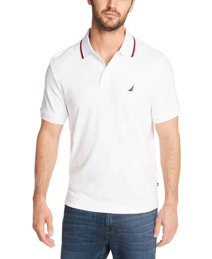 Nautica Men's Tall Classic Fit Short Sleeve Solid Tipped Collar Soft Polo Shirt, Bright White, 2X Big