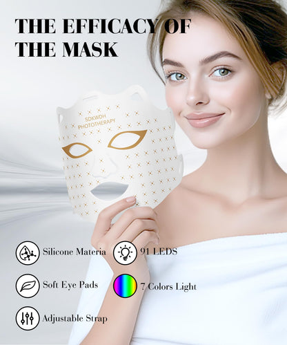 SDKWDH Red Light Therapy for Face, 7 Colors LED Face Mask Light Therapy At Home, Led Face Mask Light Therapy, White