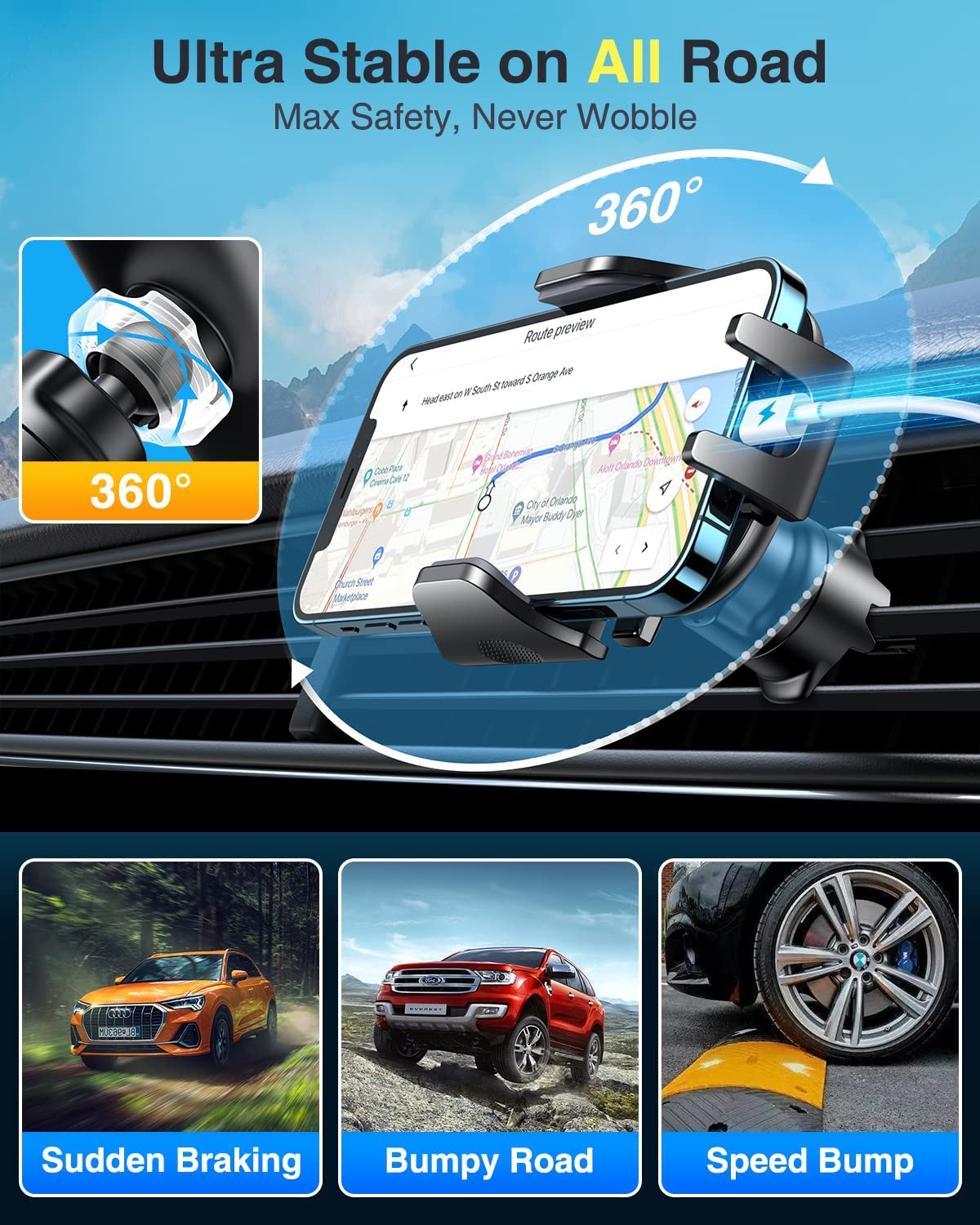 [2026 True Military-Grade] Car Phone Holder VANMASS [Upgraded Strongest Suction & Clip] Cell Phone Mount for Dashboard Windshield Vent Wall,Truck Cradle Stand for iPhone 17 Pro Max 16 15 14 13 Android