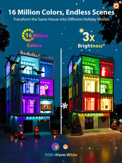 addlon 200FT Permanent Outdoor Lights, RGB+IC Smart LED Outdoor Lights for House, App & Remote Control, DIY Scene Mode, IP67 Waterproof Christmas Light, Holiday, Party, Halloween Decorations