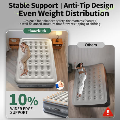 InnoTruth Air Mattress Queen with Built in Pump, Inflatable Mattress Blow up Mattress, Family Choice Award Winner, 18" Colchones Inflables Foldable Air Bed for Guest & Home, Ideal for Camping, 650lbs