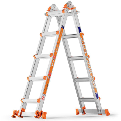 LEVELEVE Telescoping A Frame Ladder, 17FT Multi Position Ladder with Stabilizer Bar & Wheels,330 lbs Security Load for Stairs Home Indoor Outdoor Roof