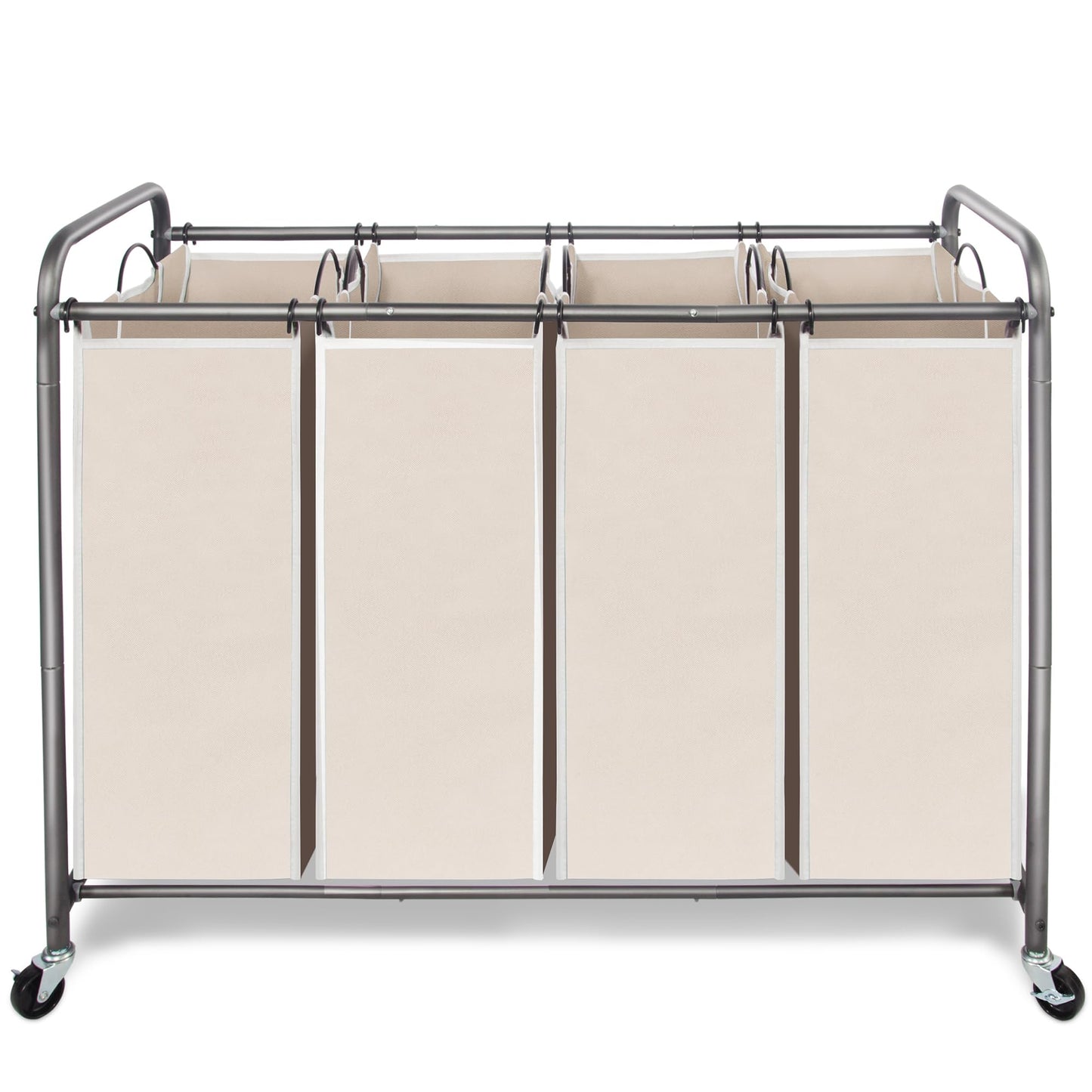 STORAGEIDEAS Laundry Sorter Hamper with Wheels, Heavy-Duty Laundry Sorter Rolling Cart, Lockable Wheels and Removable Bags, 4 Sections, Beige