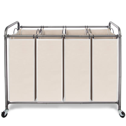 STORAGEIDEAS Laundry Sorter Hamper with Wheels, Heavy-Duty Laundry Sorter Rolling Cart, Lockable Wheels and Removable Bags, 4 Sections, Beige