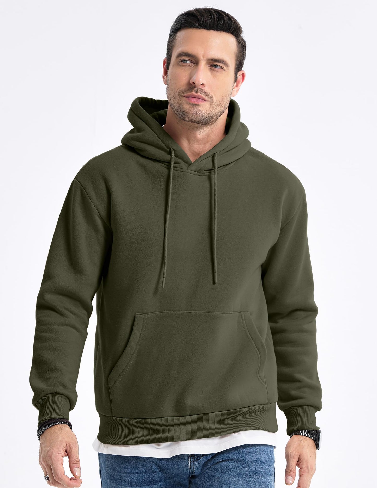 JMIERR Fall Sweatshirts for Mens Comfy Simple Plain Drawstring Hoodies Collar Fleece Long Sleeve with Pockets Hooded Pullovers Casual Loose Fit Shirts Cotton Sweater, US43(L), Green
