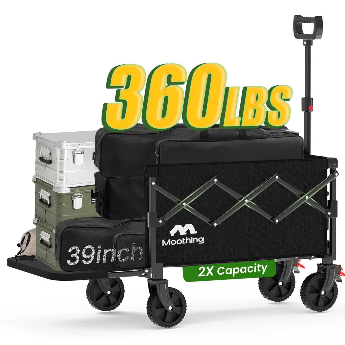 Moothing Collapsible Wagon, Wagons Carts Foldable with Tailgate Extended, Folding Wagons 360lbs Heavy Duty, Portable Lightweight Utility Wagon Cart for Grocery, Camping, Garden, Sports, Black D