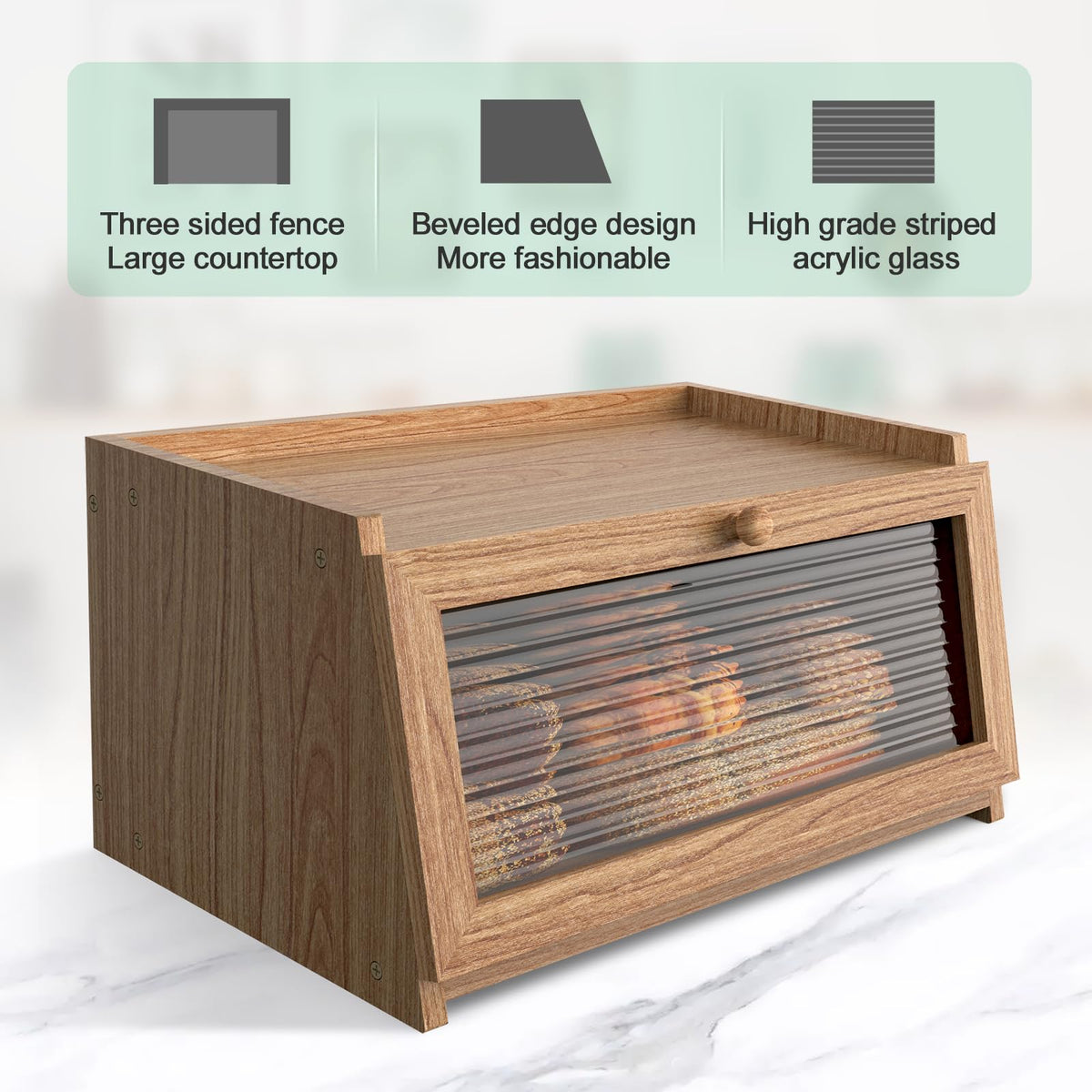 LOHASOK Bread Box for Kitchen Countertop Large Bread Box Farmhouse Bread Container Bread Storage with Window Bread Holder