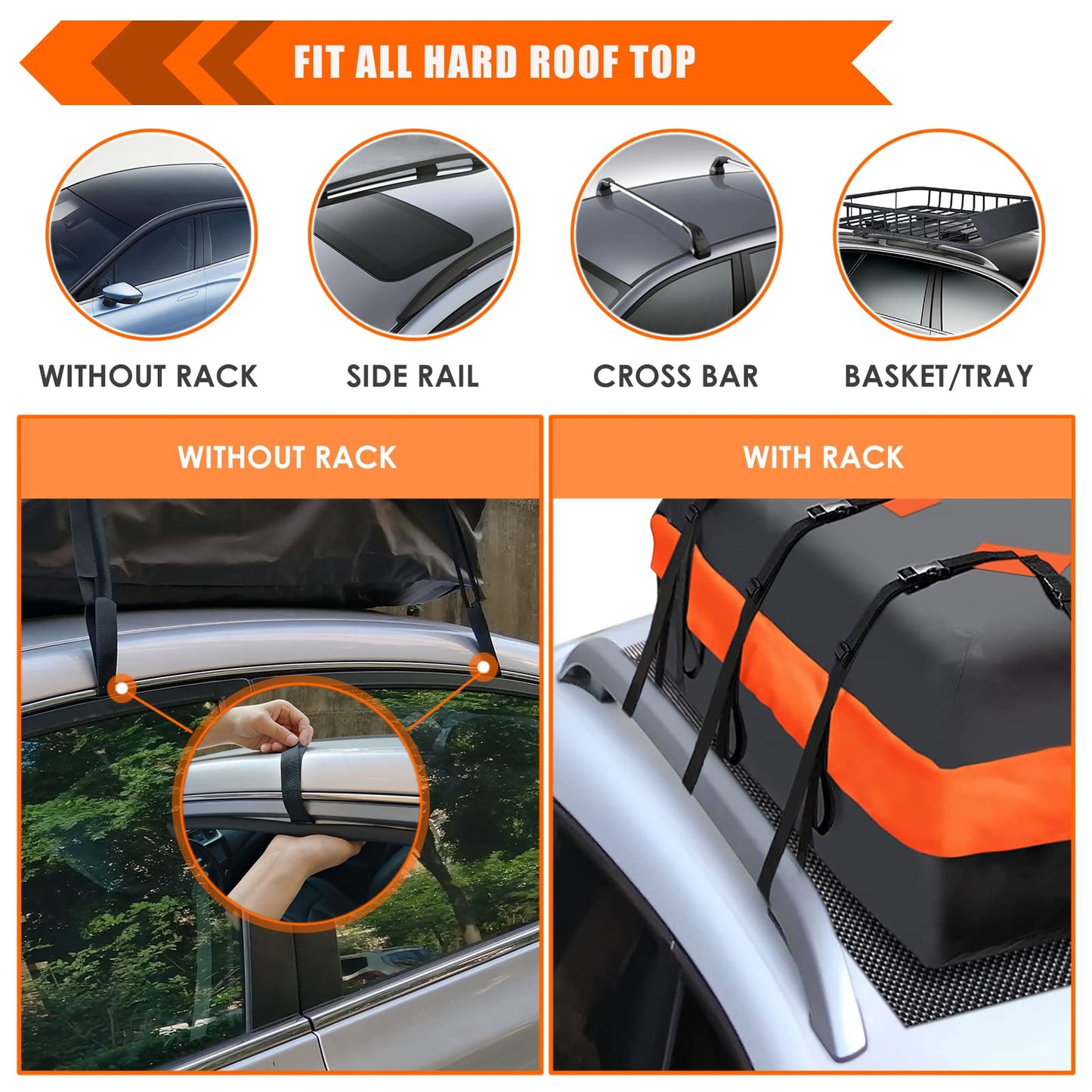 MeeFar Car Roof Bag XBEEK Rooftop top Cargo Carrier Bag 20 Cubic feet Waterproof for All Cars with/without Rack, includes Anti-Slip Mat, 10 Reinforced Straps, 6 Door Hooks, Luggage Lock