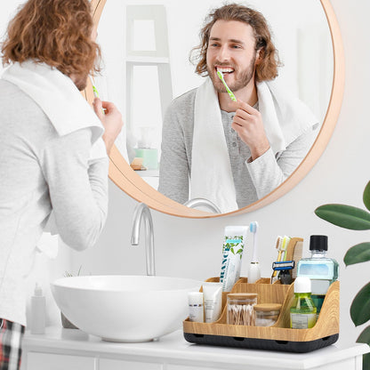 GFWARE Bathroom Organizers and Storage - Detachable 7 Slots Kids Electric Toothbrush and Toothpaste Holde Drainage for Bathroom Accessories Organization Counter Vanity Storage, Wood