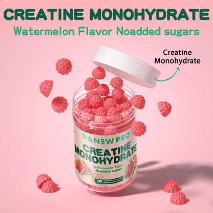 DANEW Pro Creatine Monohydrate Gummies 5000mg for Men & Women, Creatine Monohydrate for Muscle Strength, Muscle Builder, Energy Boost, Pre-Workout Supplement(120 Count)-Watermelon Flavor