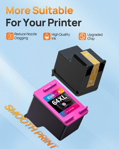 64XL Ink Cartridges Remanufactured for HP 64XL Ink Cartridge Combo Pack Replacement for HP 64 Ink to use with HP Envy Photo 7855 7858 7155 7120 7158 7164 6255 Tango X Printers (1 Black, 1 Tri-Color)
