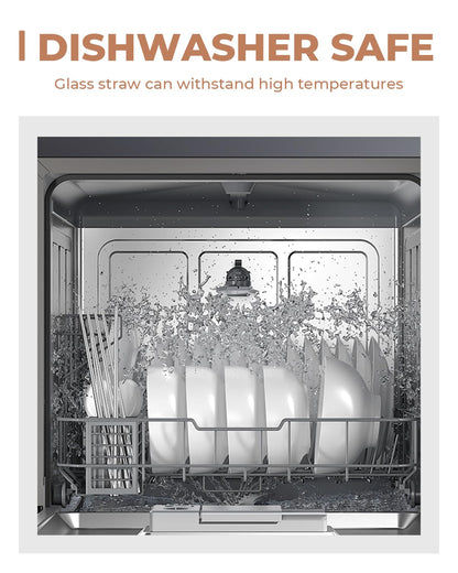 Foogwee® 20 Packs Reusable Glass Straws Set, 8.5'' x 10mm Clear Drinking Straws for Smoothies, Shakes, Coffee, Juice, Sodas, Milk, Tea, Cocktails, Set of 8 Straight and 8 Bent with 4 Cleaning Brushes