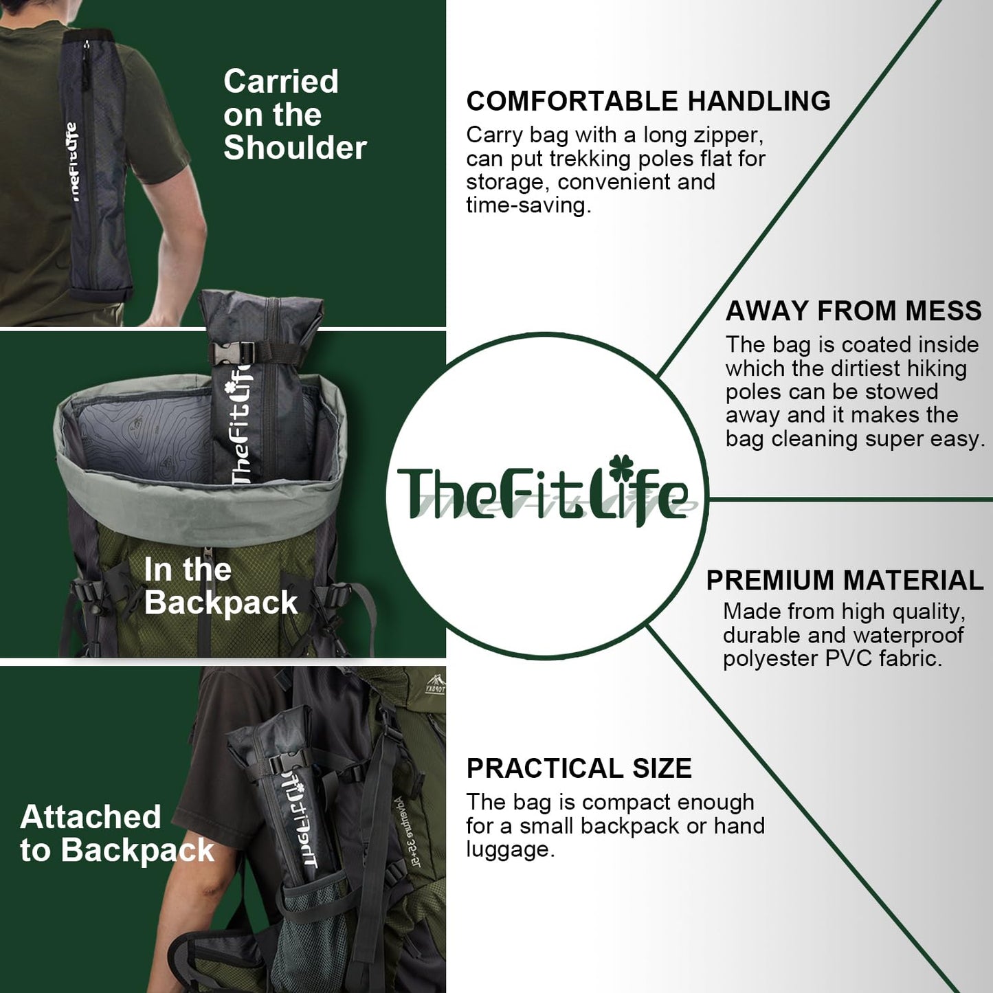 TheFitLife Collapsible Trekking Poles for Hiking – Lightweight Folding Walking Sticks for Men and Women with Extra-Long Foam Handle and Metal Flip Lock (Green, 100-120cm for 4'11''-5'7'' Height)