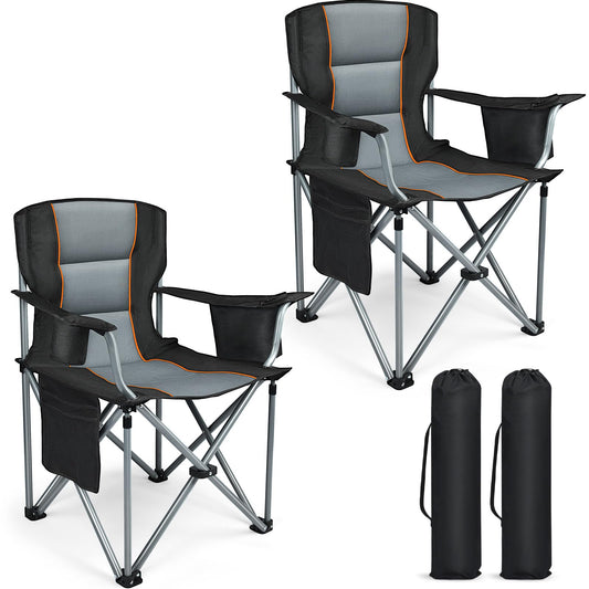Camping Chairs, 2 Pack Oversized Heavy Duty Fully Padded Outdoor Folding Chairs with Cup Holder, Cooler Bag and Side Pocket, Support 400 LBS, Carry Bag Included, Versatile for Sports,Outdoors & Lawns