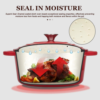 Overmont Enameled Cast Iron Dutch Oven - 5.5QT Pot with Lid Cookbook & Cotton Potholders - Heavy-Duty Cookware for Braising, Stews, Roasting, Bread Baking red