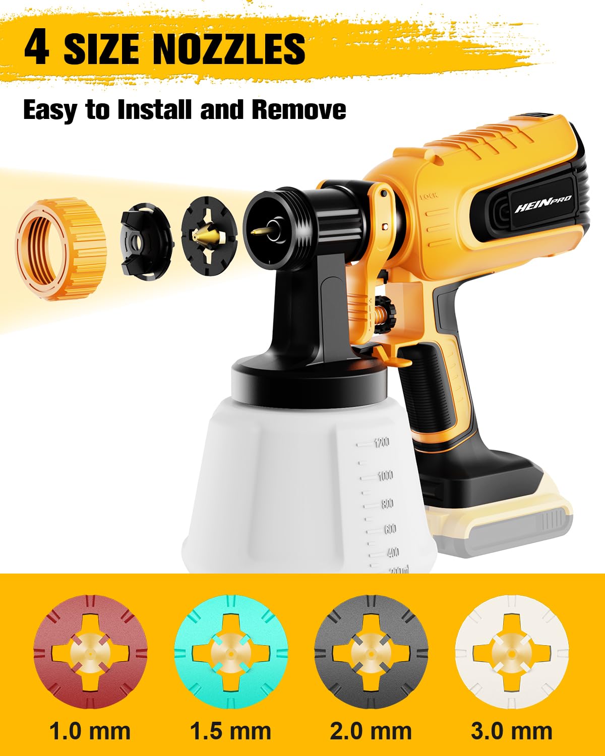 HEINPRO Cordless Paint Sprayer Compatible with Dewalt 20V Max Battery Brushless Paint Gun (No Battery), Electric Paint Sprayer for Furniture and House Painting, Paint Sprayers for Home Interior